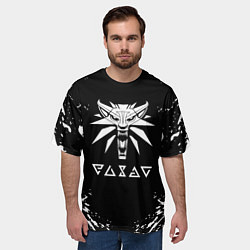 Футболка оверсайз мужская Ведьмак чернобелые краски волк, цвет: 3D-принт — фото 2