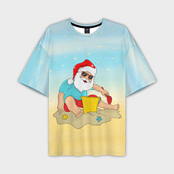 Мужская футболка оверсайз Дед Мороз на море