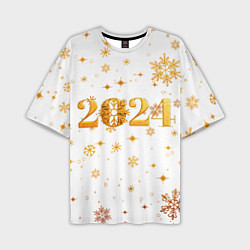 Футболка оверсайз мужская Новый 2024 год - золотой, цвет: 3D-принт