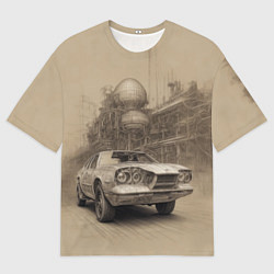 Мужская футболка оверсайз Скетч футуристичного спорткара