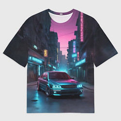 Мужская футболка оверсайз Автомобиль на закате дня