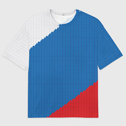 Футболка оверсайз мужская Белый синий красный вязаный фон, цвет: 3D-принт