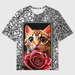 Футболка оверсайз мужская Кот в телефоне, цвет: 3D-принт