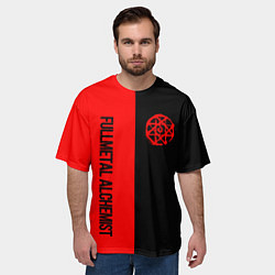 Футболка оверсайз мужская Стальной алхимик - красная печать Альфонс, цвет: 3D-принт — фото 2