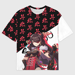 Мужская футболка оверсайз Бэй Доу иероглифы - Геншин Импакт