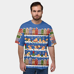 Футболка оверсайз мужская Капибара зимой, цвет: 3D-принт — фото 2