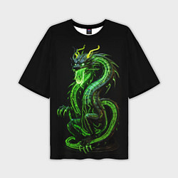 Мужская футболка оверсайз Светящийся зеленый дракон 2024