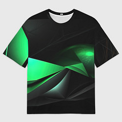 Мужская футболка оверсайз Трехмерность зеленой фигуры