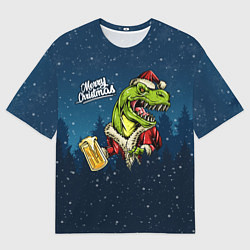 Футболка оверсайз мужская Пивозавр Санта, цвет: 3D-принт