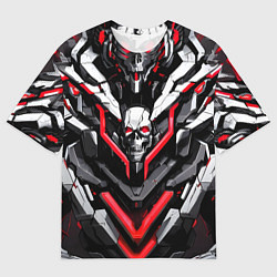 Мужская футболка оверсайз Красный скелетный киберпанк доспех