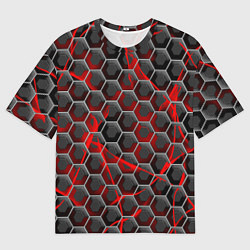 Футболка оверсайз мужская Красные узоры шестиугольник, цвет: 3D-принт
