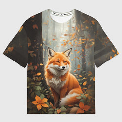 Футболка оверсайз мужская Лиса в осеннем лесу, цвет: 3D-принт