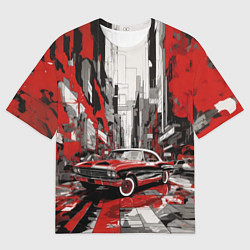 Футболка оверсайз мужская Черно-красный автомобиль, цвет: 3D-принт
