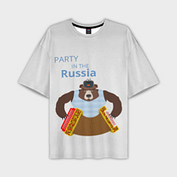 Мужская футболка оверсайз Вечеринка в России с медведем