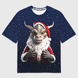 Футболка оверсайз мужская Дракон в костюме Санты, цвет: 3D-принт