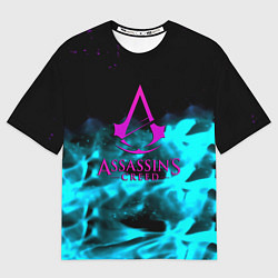Мужская футболка оверсайз Assassins Creed flame neon