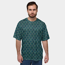 Футболка оверсайз мужская Золотой узор на бирюзовом фоне, цвет: 3D-принт — фото 2