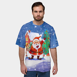 Футболка оверсайз мужская Дед Мороз с мешком и елкой, цвет: 3D-принт — фото 2