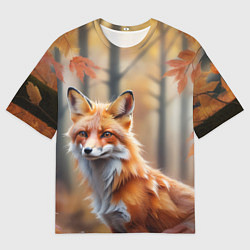 Мужская футболка оверсайз Рыжая лисица в осеннем лесу