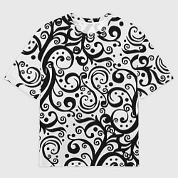 Мужская футболка оверсайз Чёрный кружевной узор