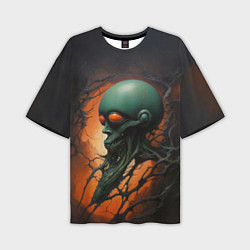 Мужская футболка оверсайз Страшный инопланетянин