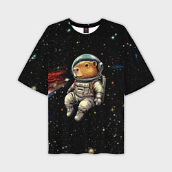 Мужская футболка оверсайз Капибара бравый космонавт - фантазия