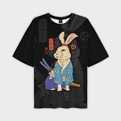 Мужская футболка оверсайз Заяц японский самурай