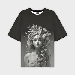 Мужская футболка оверсайз Богиня с цветами в волосах