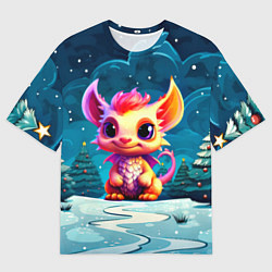 Мужская футболка оверсайз Маленький пушистый дракошка