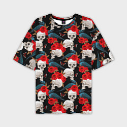 Мужская футболка оверсайз Skull in roses