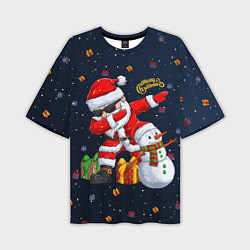Мужская футболка оверсайз Санта Клаус и снеговик