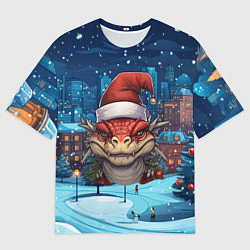 Мужская футболка оверсайз Новогодний дракон 2024 зимний пейзаж