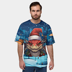 Футболка оверсайз мужская Новогодний дракон 2024 зимний пейзаж, цвет: 3D-принт — фото 2