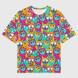 Футболка оверсайз мужская Разноцветные совы, цвет: 3D-принт