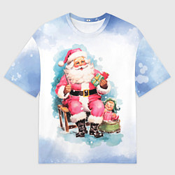 Футболка оверсайз мужская Акварельный ретро Санта Клаус, цвет: 3D-принт