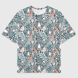 Мужская футболка оверсайз Дикий тропический ягуар