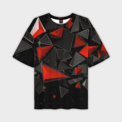 Футболка оверсайз мужская Черные и красные треугольные частицы, цвет: 3D-принт