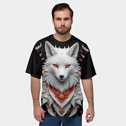 Футболка оверсайз мужская Белая лисица - кицунэ, цвет: 3D-принт — фото 2