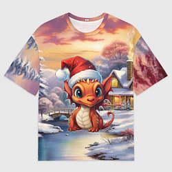 Мужская футболка оверсайз Дракон снегозавр