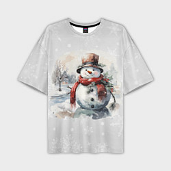 Мужская футболка оверсайз Снеговик во дворе