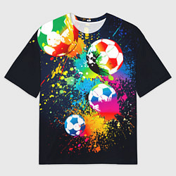 Футболка оверсайз мужская Разноцветные футбольные мячи, цвет: 3D-принт