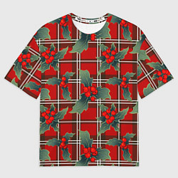 Мужская футболка оверсайз Остролист на красной шотландке