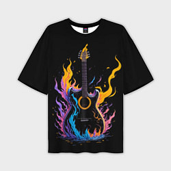 Футболка оверсайз мужская Гитара в неоновом огне, цвет: 3D-принт