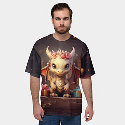 Футболка оверсайз мужская Праздничный новогодний дракон, цвет: 3D-принт — фото 2
