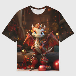 Мужская футболка оверсайз Дракон с новогодними шариками