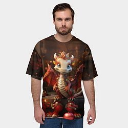 Футболка оверсайз мужская Дракон с новогодними шариками, цвет: 3D-принт — фото 2