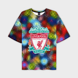 Мужская футболка оверсайз Liverpool все logo неон
