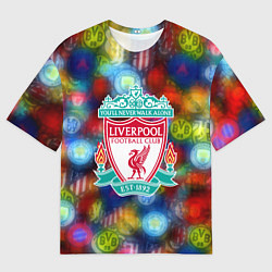 Мужская футболка оверсайз Liverpool все logo неон