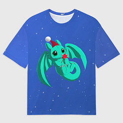 Мужская футболка оверсайз Новогодний дракончик бирюзовый
