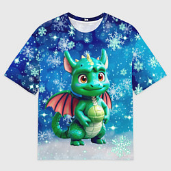 Футболка оверсайз мужская Маленький дракончик в снежинках, цвет: 3D-принт